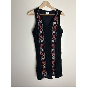 Black Sleeveless Dress with Floral Embroidery